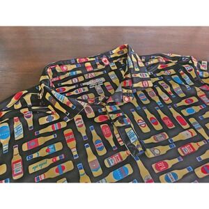 Aeroline Polo Shirt Mens XL Black Beer Bottle Print Performance Short Sleeve